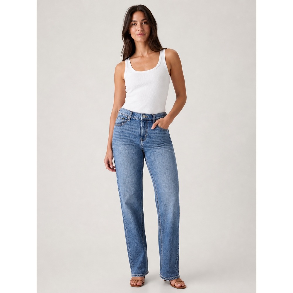 Old‎ Navy Womens Wow Boyfriend Mid Rise Straight Leg Jeans Blue 6 Medium Wash